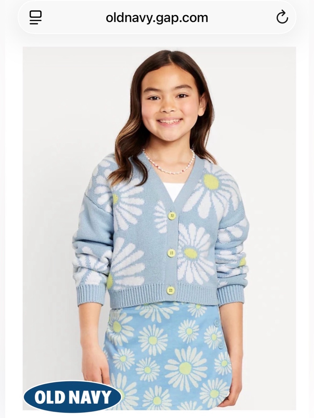 Old Navy Girl’s Light Blue Daisy-Print Button Cardigan